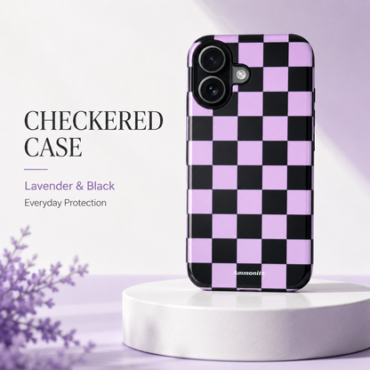 Lavender & Black Checkered Case for iPhone 17  Everyday Protection