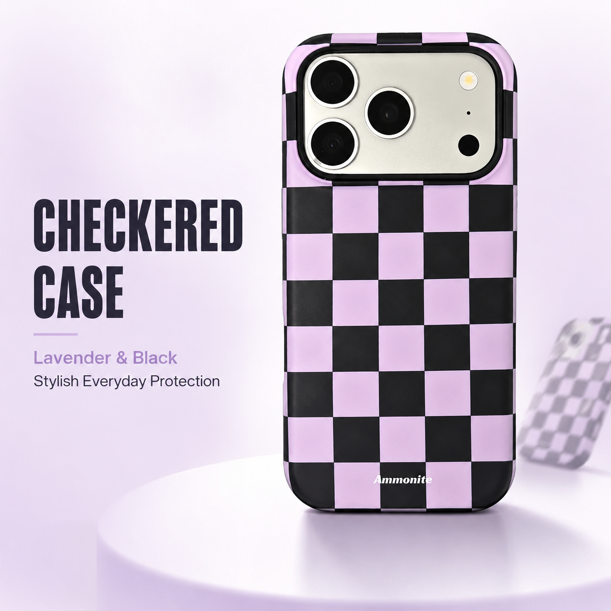 Ammonite Lavender & Black Checkered iPhone 17 Pro Case Slim Protective Phone Cover