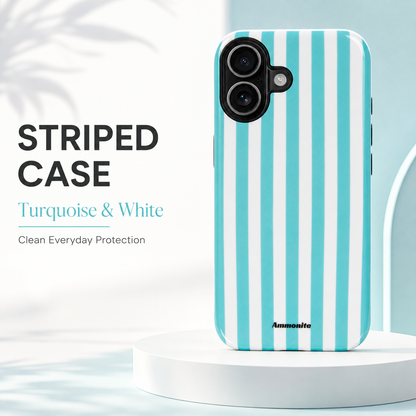 Turquoise & White Striped Case for iPhone 17  Everyday Protection