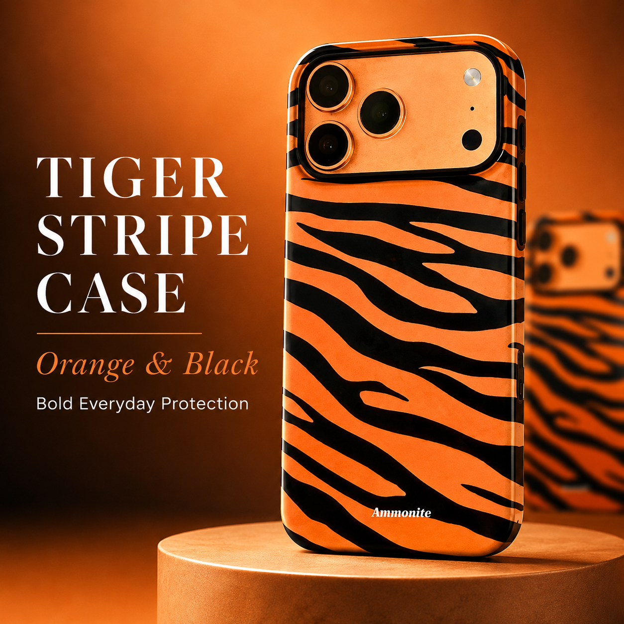 Ammonite Orange & Black Tiger Stripe iPhone 17 Pro Case  Slim Protective Phone Cover