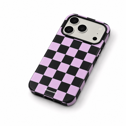 Ammonite Lavender & Black Checkered iPhone 17 Pro Case Slim Protective Phone Cover