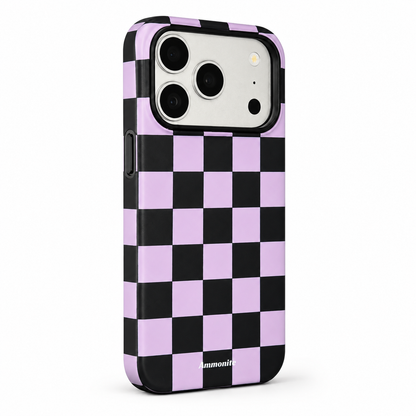 Ammonite Lavender & Black Checkered iPhone 17 Pro Case Slim Protective Phone Cover