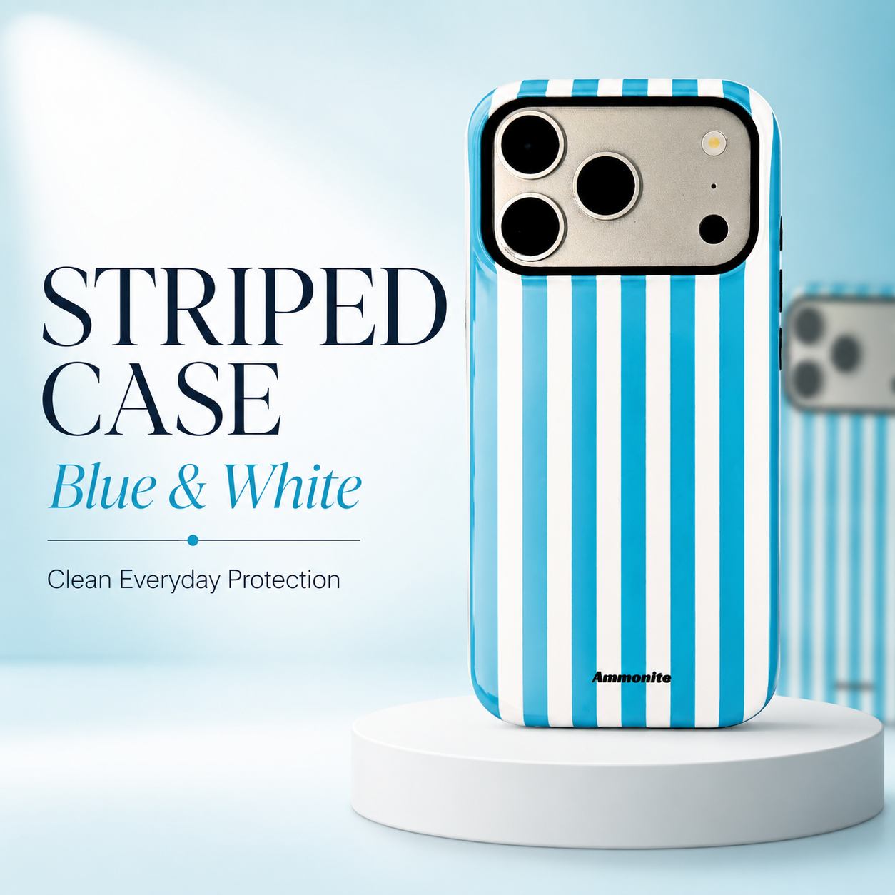 Ammonite Blue & White Striped iPhone 17 Pro Case  Slim Protective Phone Cover